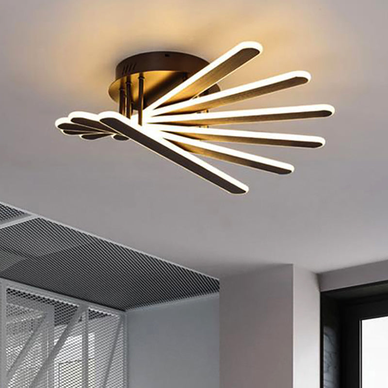 Acrylic Fan-Shaped Flush Ceiling Light Fixture Chinese Style LED 6/8 Lights Brown Flushmount Lighting Clearhalo 'Ceiling Lights' 'Close To Ceiling Lights' 'Close to ceiling' 'Semi-flushmount' Lighting' 242886