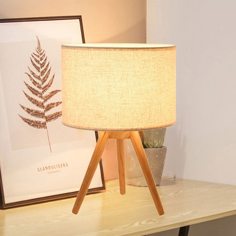 Contemporary Cylinder Task Lighting Fabric LED Reading Book Light with Wooden Tripod Clearhalo 'Lamps' 'Table Lamps' Lighting' 242906