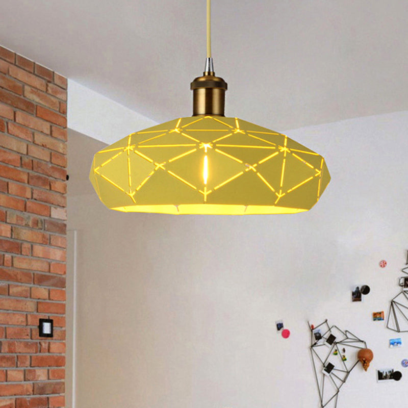 Macaron Facet Cap Shape Hanging Light Metal 1 Head Pendant Light for Kindergarten Yellow Clearhalo 'Ceiling Lights' 'Modern Pendants' 'Modern' 'Pendant Lights' 'Pendants' Lighting' 242911