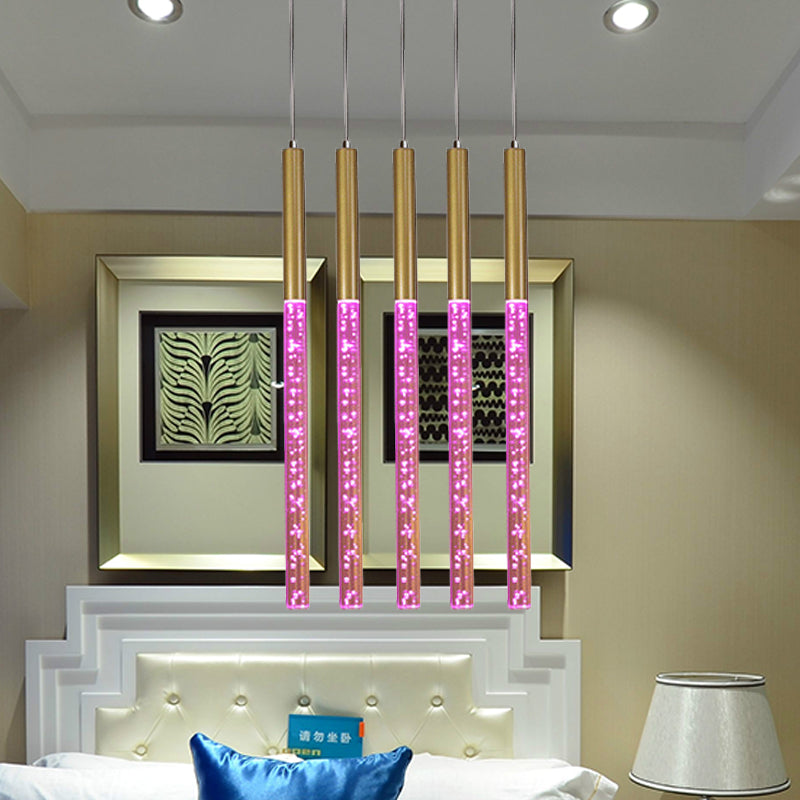 Linear Hanging Pendant Light Modern Bubble Crystal 1-Light Gold Ceiling Pendant Lamp in Warm/White/Purple Light for Bar Clearhalo 'Ceiling Lights' 'Glass shade' 'Glass' 'Modern Pendants' 'Modern' 'Pendant Lights' 'Pendants' Lighting' 242920