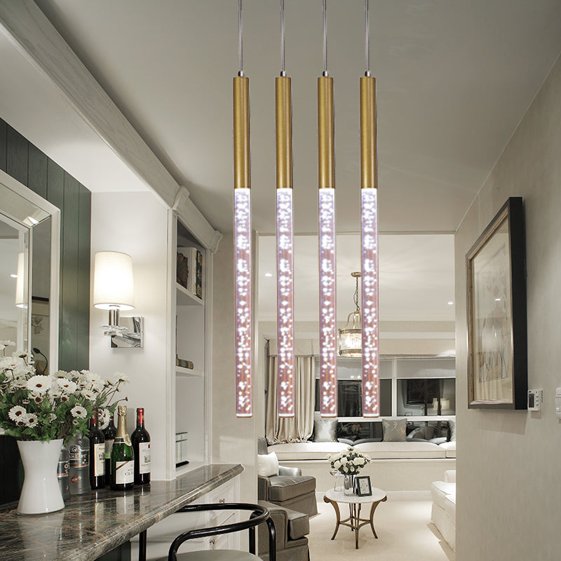 Linear Hanging Pendant Light Modern Bubble Crystal 1-Light Gold Ceiling Pendant Lamp in Warm/White/Purple Light for Bar Clearhalo 'Ceiling Lights' 'Glass shade' 'Glass' 'Modern Pendants' 'Modern' 'Pendant Lights' 'Pendants' Lighting' 242923