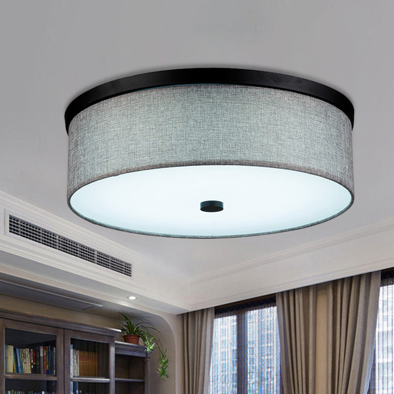 Drum Ceiling Mounted Light Modernism Fabric Grey LED Flush Mount Lamp, 16"/19.5" Dia Grey Clearhalo 'Ceiling Lights' 'Close To Ceiling Lights' 'Close to ceiling' 'Flush mount' Lighting' 242977