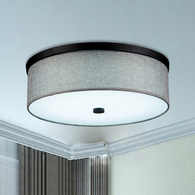 Drum Ceiling Mounted Light Modernism Fabric Grey LED Flush Mount Lamp, 16"/19.5" Dia Clearhalo 'Ceiling Lights' 'Close To Ceiling Lights' 'Close to ceiling' 'Flush mount' Lighting' 242978