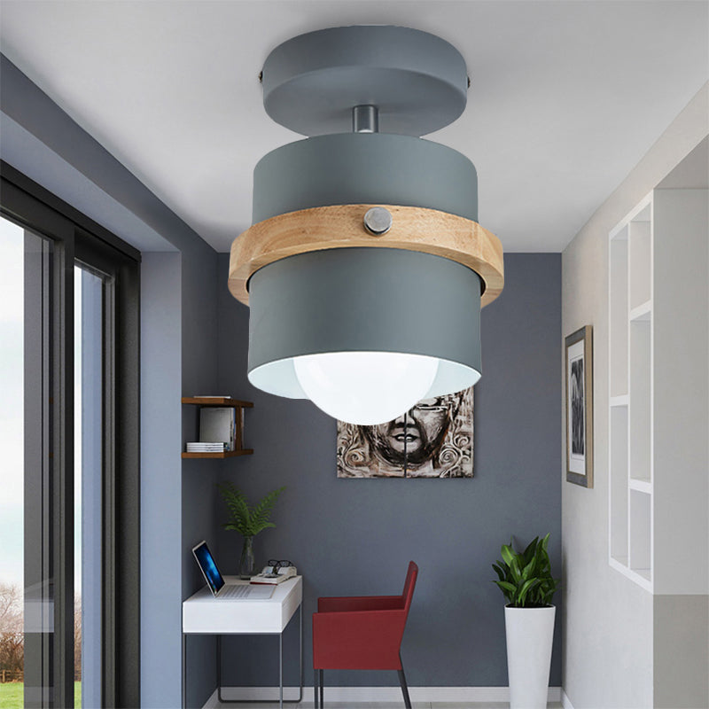 Undertint Cylinder Flush Ceiling Light Rotatable 1 Light Macaron Loft Metal Ceiling Lamp for Corridor Clearhalo 'Ceiling Lights' 'Close To Ceiling Lights' 'Close to ceiling' 'Semi-flushmount' Lighting' 242993