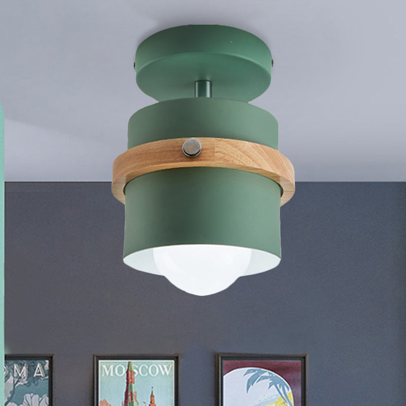 Undertint Cylinder Flush Ceiling Light Rotatable 1 Light Macaron Loft Metal Ceiling Lamp for Corridor Clearhalo 'Ceiling Lights' 'Close To Ceiling Lights' 'Close to ceiling' 'Semi-flushmount' Lighting' 242997