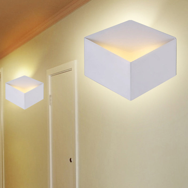 Metallic Geometric Wall Mount Light Minimalism 1/2-Light White Wall Lamp with Cubic Shape for Corridor 1.0 White Clearhalo 'Cast Iron' 'Glass' 'Industrial' 'Modern wall lights' 'Modern' 'Tiffany' 'Traditional wall lights' 'Wall Lamps & Sconces' 'Wall Lights' Lighting' 243005