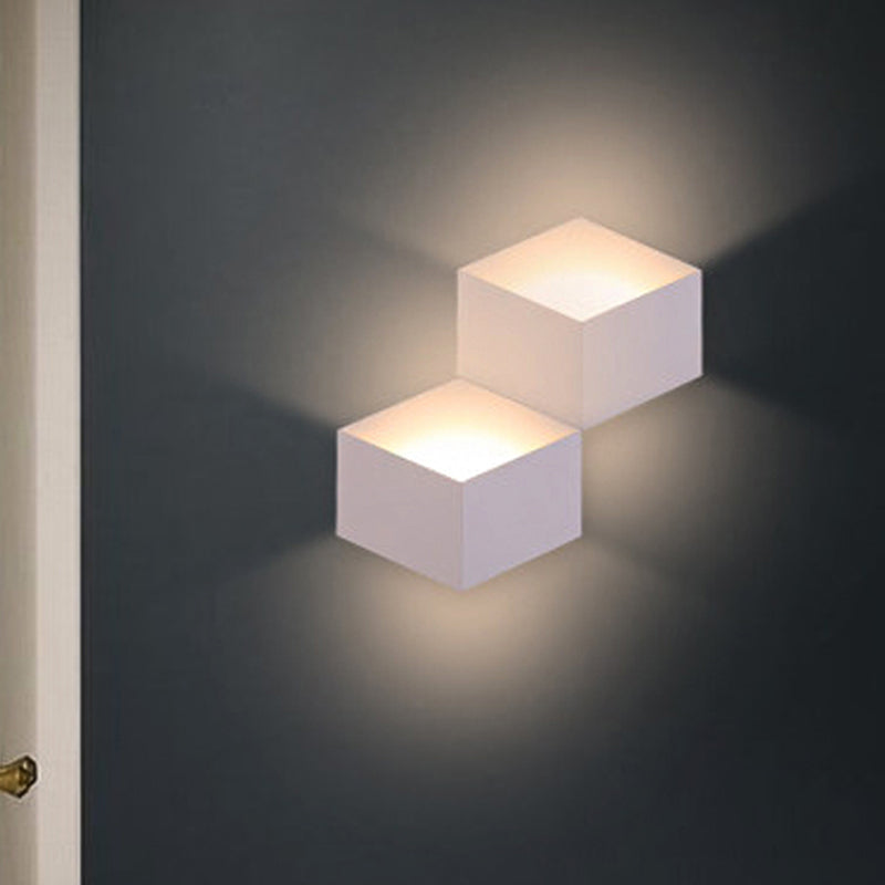 Metallic Geometric Wall Mount Light Minimalism 1/2-Light White Wall Lamp with Cubic Shape for Corridor 2.0 White Clearhalo 'Cast Iron' 'Glass' 'Industrial' 'Modern wall lights' 'Modern' 'Tiffany' 'Traditional wall lights' 'Wall Lamps & Sconces' 'Wall Lights' Lighting' 243007