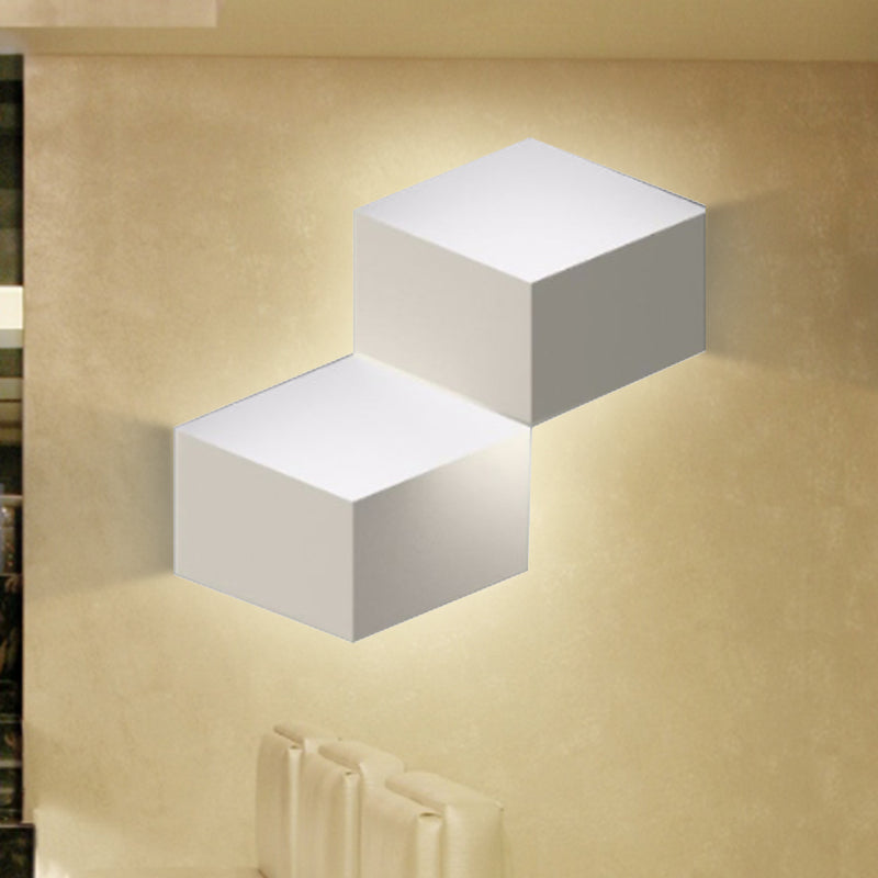 Metallic Geometric Wall Mount Light Minimalism 1/2-Light White Wall Lamp with Cubic Shape for Corridor Clearhalo 'Cast Iron' 'Glass' 'Industrial' 'Modern wall lights' 'Modern' 'Tiffany' 'Traditional wall lights' 'Wall Lamps & Sconces' 'Wall Lights' Lighting' 243008