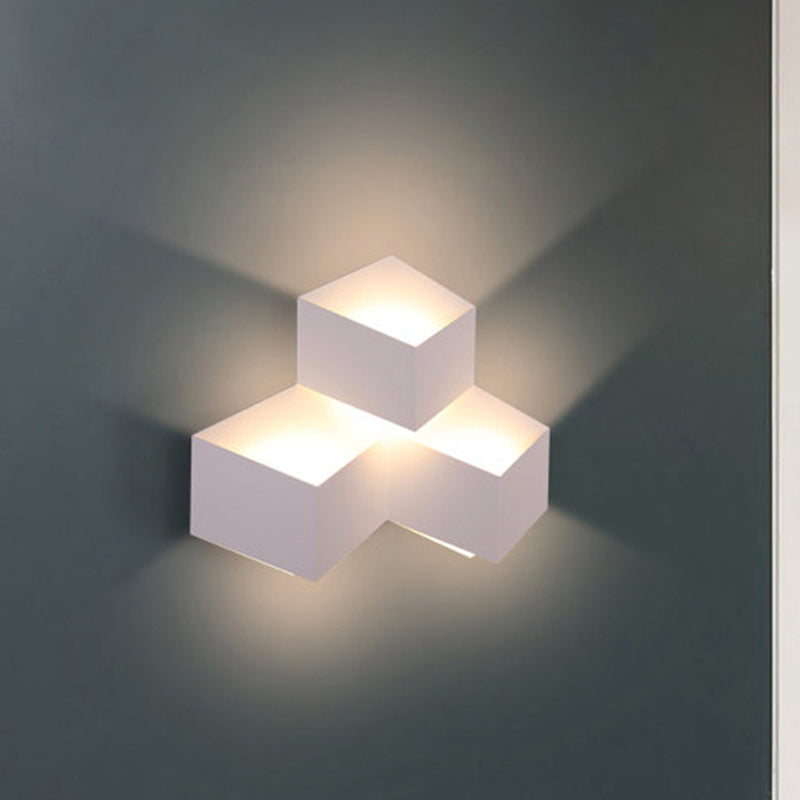 Metallic Geometric Wall Mount Light Minimalism 1/2-Light White Wall Lamp with Cubic Shape for Corridor 3.0 White Clearhalo 'Cast Iron' 'Glass' 'Industrial' 'Modern wall lights' 'Modern' 'Tiffany' 'Traditional wall lights' 'Wall Lamps & Sconces' 'Wall Lights' Lighting' 243009