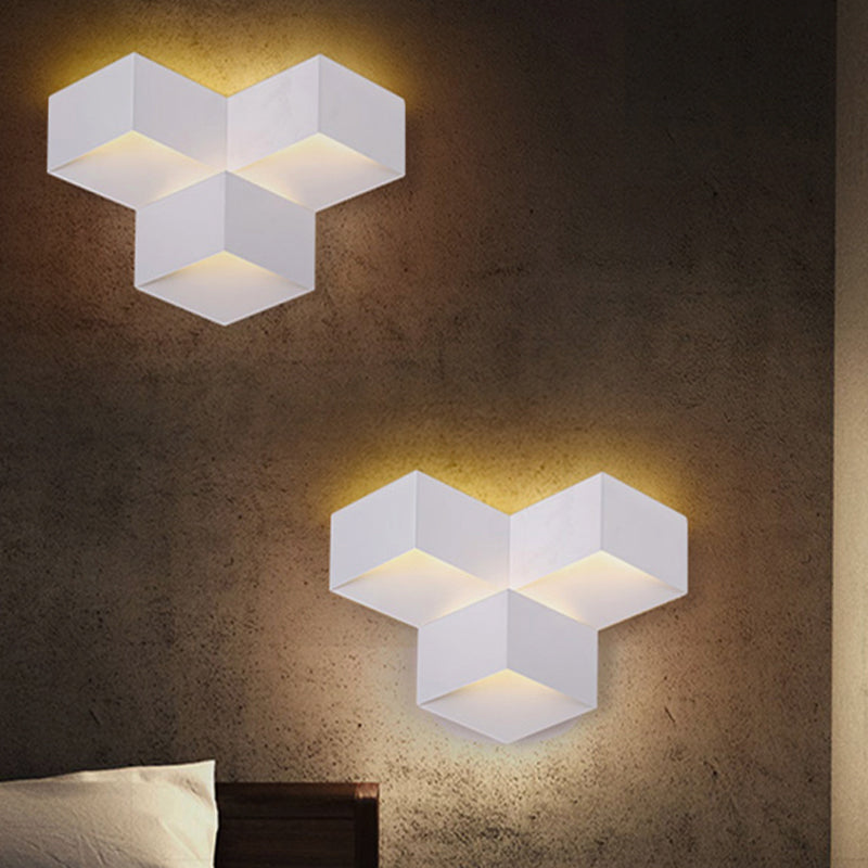 Metallic Geometric Wall Mount Light Minimalism 1/2-Light White Wall Lamp with Cubic Shape for Corridor Clearhalo 'Cast Iron' 'Glass' 'Industrial' 'Modern wall lights' 'Modern' 'Tiffany' 'Traditional wall lights' 'Wall Lamps & Sconces' 'Wall Lights' Lighting' 243010
