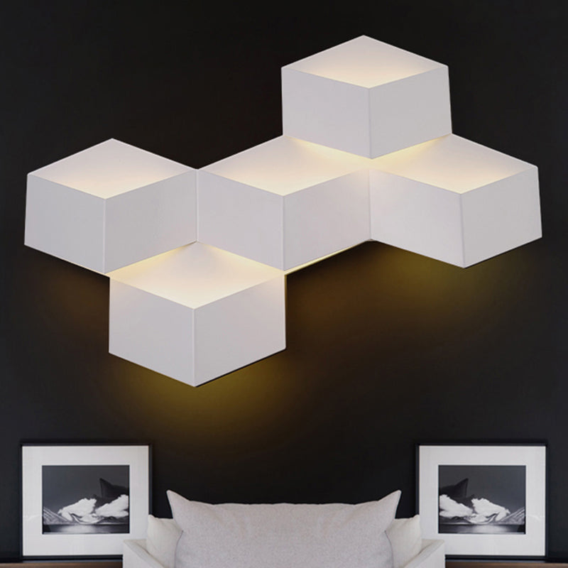 Metallic Geometric Wall Mount Light Minimalism 1/2-Light White Wall Lamp with Cubic Shape for Corridor 5.0 White Clearhalo 'Cast Iron' 'Glass' 'Industrial' 'Modern wall lights' 'Modern' 'Tiffany' 'Traditional wall lights' 'Wall Lamps & Sconces' 'Wall Lights' Lighting' 243011