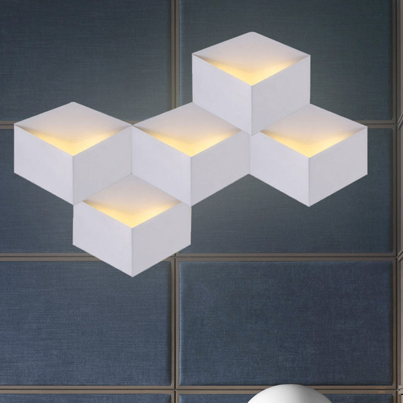 Metallic Geometric Wall Mount Light Minimalism 1/2-Light White Wall Lamp with Cubic Shape for Corridor Clearhalo 'Cast Iron' 'Glass' 'Industrial' 'Modern wall lights' 'Modern' 'Tiffany' 'Traditional wall lights' 'Wall Lamps & Sconces' 'Wall Lights' Lighting' 243012