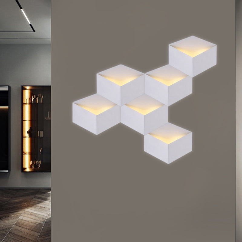 Metallic Geometric Wall Mount Light Minimalism 1/2-Light White Wall Lamp with Cubic Shape for Corridor 6.0 White Clearhalo 'Cast Iron' 'Glass' 'Industrial' 'Modern wall lights' 'Modern' 'Tiffany' 'Traditional wall lights' 'Wall Lamps & Sconces' 'Wall Lights' Lighting' 243013
