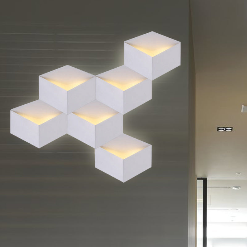 Metallic Geometric Wall Mount Light Minimalism 1/2-Light White Wall Lamp with Cubic Shape for Corridor Clearhalo 'Cast Iron' 'Glass' 'Industrial' 'Modern wall lights' 'Modern' 'Tiffany' 'Traditional wall lights' 'Wall Lamps & Sconces' 'Wall Lights' Lighting' 243014