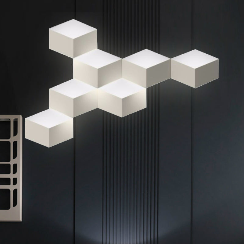 Metallic Geometric Wall Mount Light Minimalism 1/2-Light White Wall Lamp with Cubic Shape for Corridor Clearhalo 'Cast Iron' 'Glass' 'Industrial' 'Modern wall lights' 'Modern' 'Tiffany' 'Traditional wall lights' 'Wall Lamps & Sconces' 'Wall Lights' Lighting' 243016