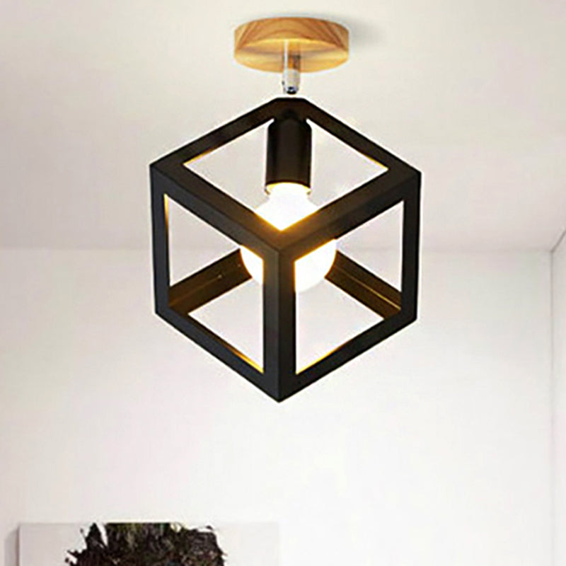 Rotatable 1 Bulb Square/Pyramid Ceiling Mount Light Modern Stylish Metallic Black/White Ceiling Lamp for Foyer Stair Black 6" Clearhalo 'Ceiling Lights' 'Close To Ceiling Lights' 'Close to ceiling' 'Semi-flushmount' Lighting' 243021