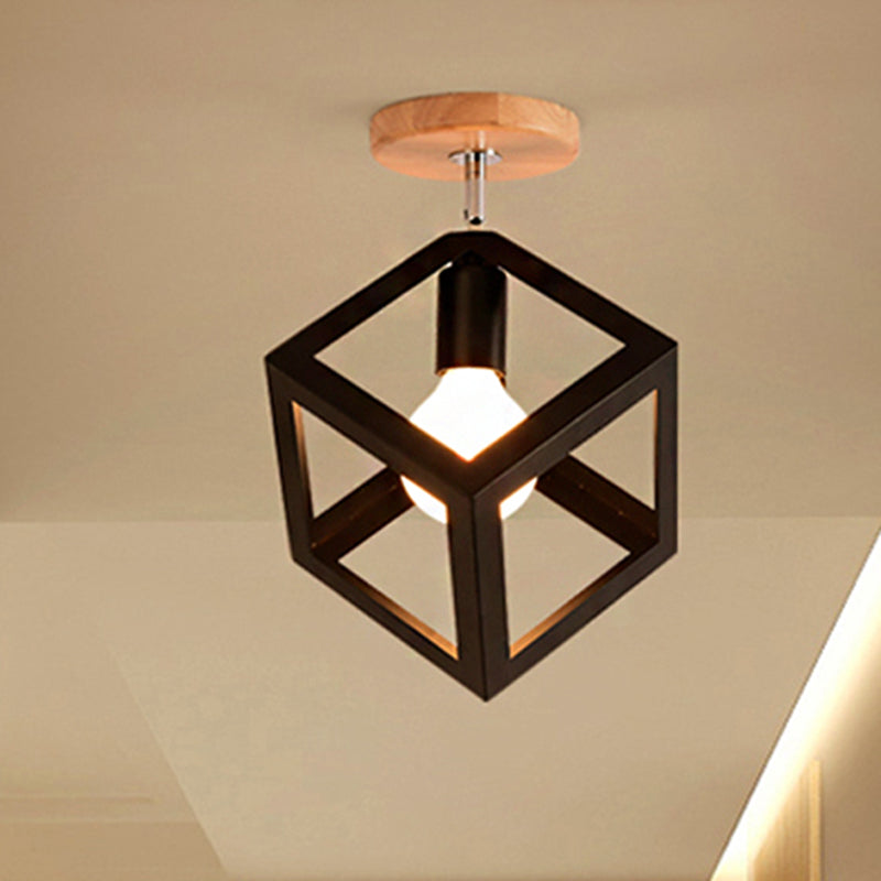 Rotatable 1 Bulb Square/Pyramid Ceiling Mount Light Modern Stylish Metallic Black/White Ceiling Lamp for Foyer Stair Clearhalo 'Ceiling Lights' 'Close To Ceiling Lights' 'Close to ceiling' 'Semi-flushmount' Lighting' 243022