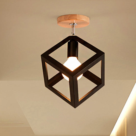 Rotatable 1 Bulb Square/Pyramid Ceiling Mount Light Modern Stylish Metallic Black/White Ceiling Lamp for Foyer Stair Clearhalo 'Ceiling Lights' 'Close To Ceiling Lights' 'Close to ceiling' 'Semi-flushmount' Lighting' 243022