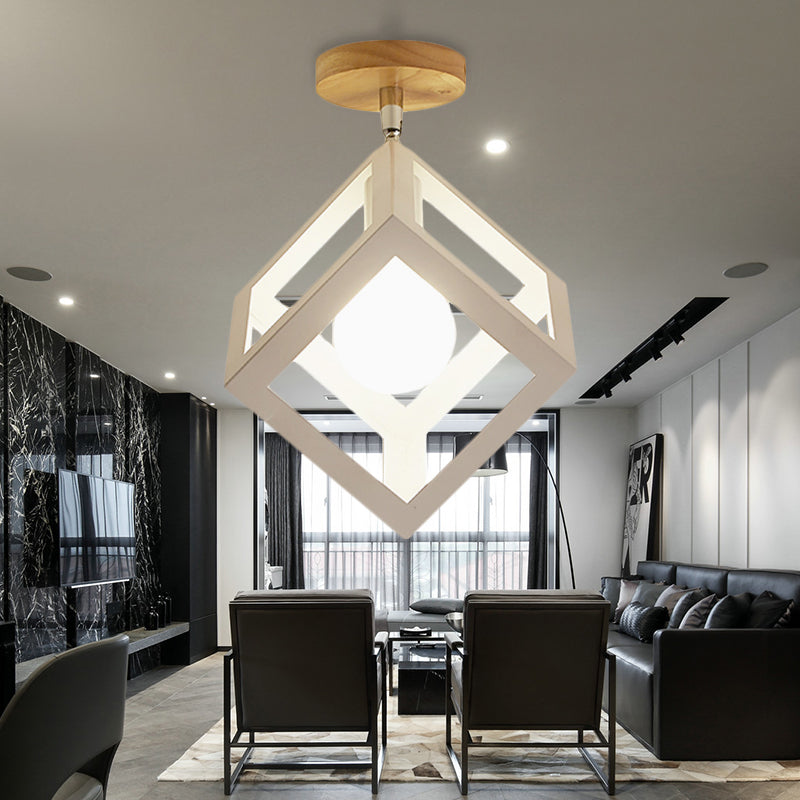 Rotatable 1 Bulb Square/Pyramid Ceiling Mount Light Modern Stylish Metallic Black/White Ceiling Lamp for Foyer Stair White 6" Clearhalo 'Ceiling Lights' 'Close To Ceiling Lights' 'Close to ceiling' 'Semi-flushmount' Lighting' 243023