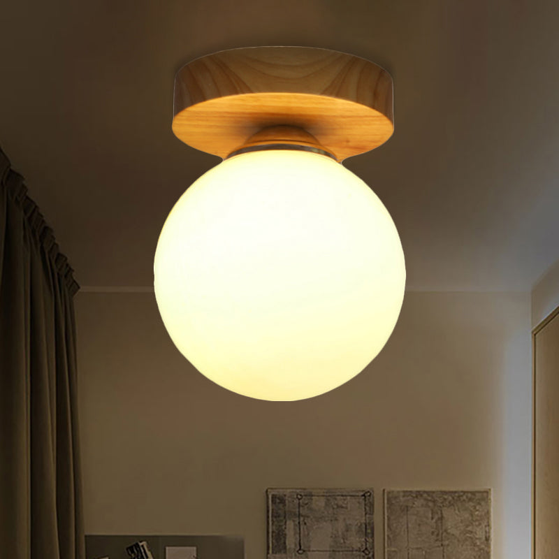 Contemporary Sphere Flushmount Light Milk Glass 1 Light White Ceiling Lamp for Hallway White Clearhalo 'Ceiling Lights' 'Close To Ceiling Lights' 'Close to ceiling' 'Glass shade' 'Glass' 'Semi-flushmount' Lighting' 243031