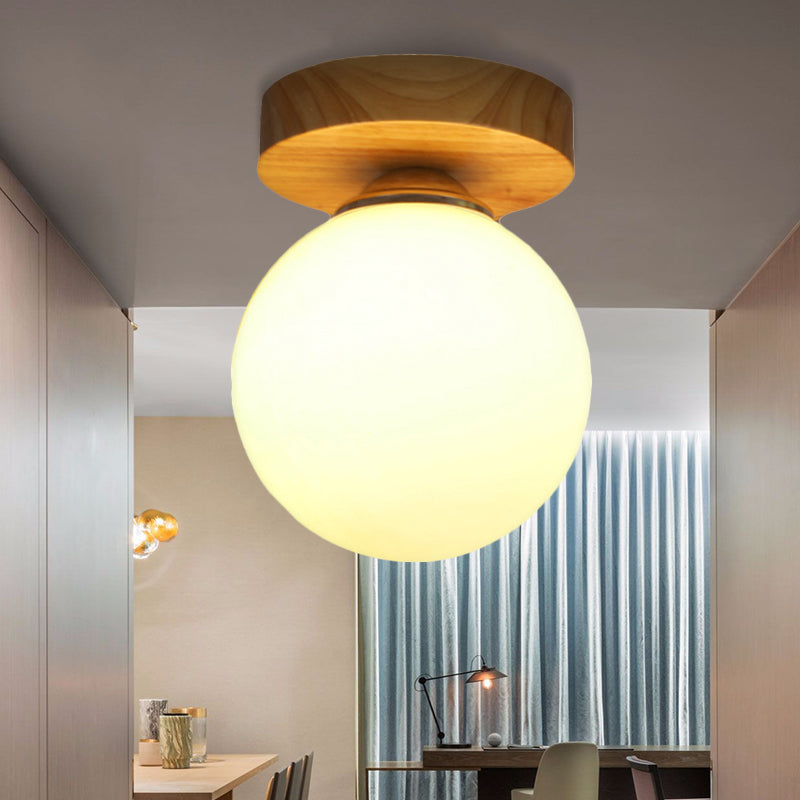 Contemporary Sphere Flushmount Light Milk Glass 1 Light White Ceiling Lamp for Hallway Clearhalo 'Ceiling Lights' 'Close To Ceiling Lights' 'Close to ceiling' 'Glass shade' 'Glass' 'Semi-flushmount' Lighting' 243032