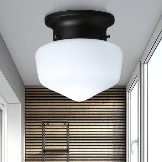 Schoolhouse White Glass Flush Light Modern 1 Light Black Flush Mount Ceiling Fixture White Clearhalo 'Ceiling Lights' 'Close To Ceiling Lights' 'Close to ceiling' 'Flush mount' Lighting' 243048