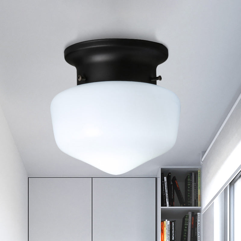 Schoolhouse White Glass Flush Light Modern 1 Light Black Flush Mount Ceiling Fixture Clearhalo 'Ceiling Lights' 'Close To Ceiling Lights' 'Close to ceiling' 'Flush mount' Lighting' 243049