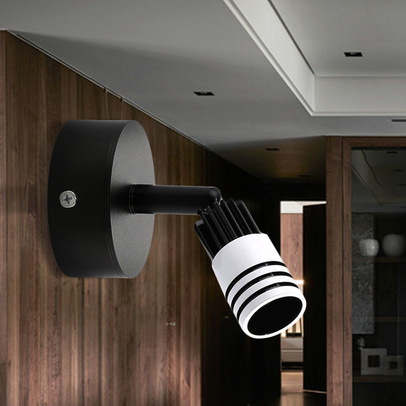 Cylindrical Metal Wall Mounted Light Contemporary LED Black/White Sconce Light Fixture in Warm/White Light Black No Switch Clearhalo 'Cast Iron' 'Glass' 'Industrial' 'Modern wall lights' 'Modern' 'Tiffany' 'Traditional wall lights' 'Wall Lamps & Sconces' 'Wall Lights' Lighting' 243087