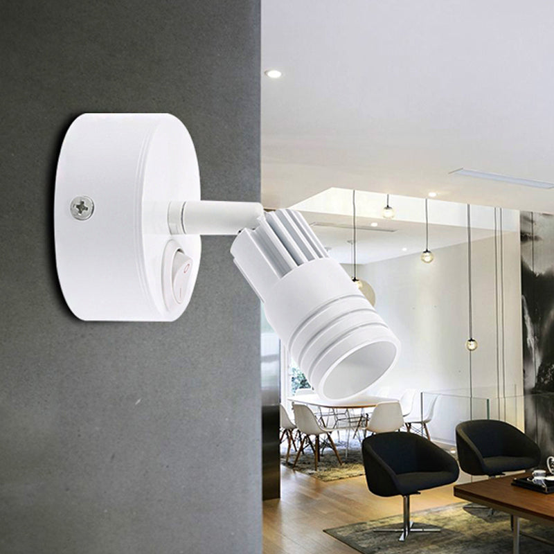 Cylindrical Metal Wall Mounted Light Contemporary LED Black/White Sconce Light Fixture in Warm/White Light White With Switch Clearhalo 'Cast Iron' 'Glass' 'Industrial' 'Modern wall lights' 'Modern' 'Tiffany' 'Traditional wall lights' 'Wall Lamps & Sconces' 'Wall Lights' Lighting' 243089