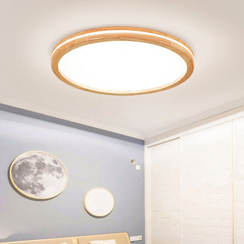 Japanese Style Circle Flush Ceiling Light Acrylic and Wood 12"/16"/19.5"/23.5 inch Wide LED Ceiling Lamp in Beige for Porch Wood White Clearhalo 'Ceiling Lights' 'Close To Ceiling Lights' 'Close to ceiling' 'Flush mount' Lighting' 243099