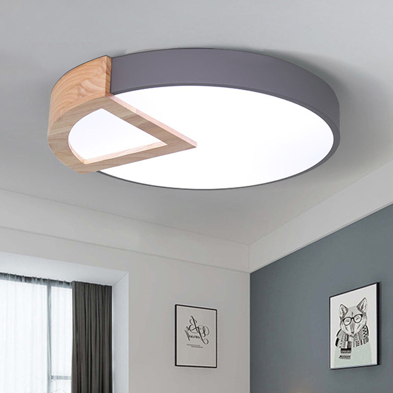 Kindergarten Flat Round Flush Ceiling Light with Wood Triangle Acrylic Nordic Green/Grey/Pink/Yellow/White LED Ceiling Lamp in Warm/White Clearhalo 'Ceiling Lights' 'Close To Ceiling Lights' 'Close to ceiling' 'Flush mount' Lighting' 243121