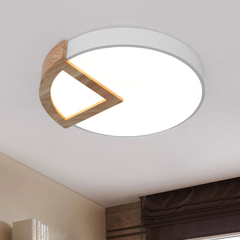 Kindergarten Flat Round Flush Ceiling Light with Wood Triangle Acrylic Nordic Green/Grey/Pink/Yellow/White LED Ceiling Lamp in Warm/White White Clearhalo 'Ceiling Lights' 'Close To Ceiling Lights' 'Close to ceiling' 'Flush mount' Lighting' 243128