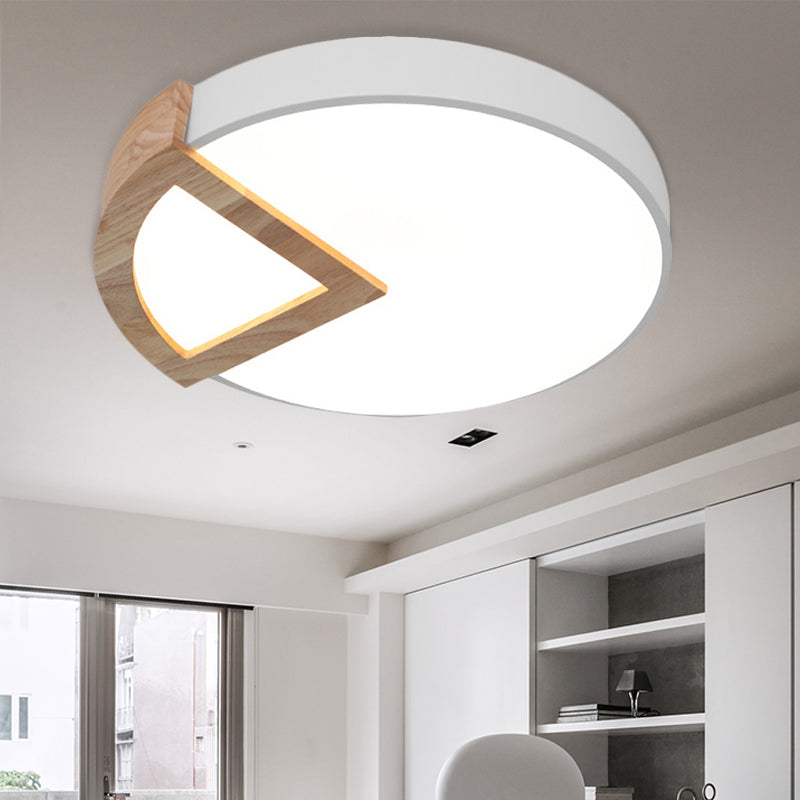 Kindergarten Flat Round Flush Ceiling Light with Wood Triangle Acrylic Nordic Green/Grey/Pink/Yellow/White LED Ceiling Lamp in Warm/White Clearhalo 'Ceiling Lights' 'Close To Ceiling Lights' 'Close to ceiling' 'Flush mount' Lighting' 243129