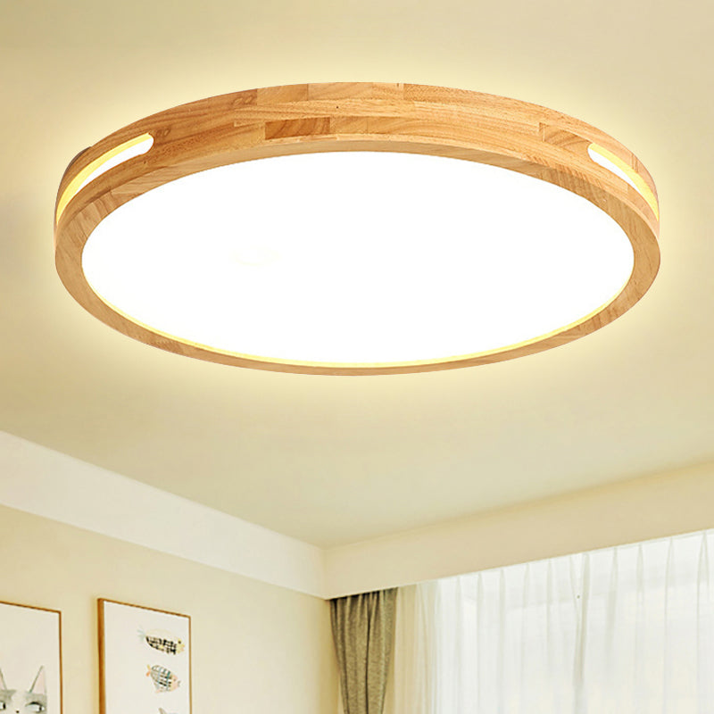 Japanese Style Circular Ceiling Mount Light Wood 12/16/19.5 Inch Wide LED Ceiling Lamp in Beige for Adult Bedroom Wood Clearhalo 'Ceiling Lights' 'Close To Ceiling Lights' 'Close to ceiling' 'Flush mount' Lighting' 243130