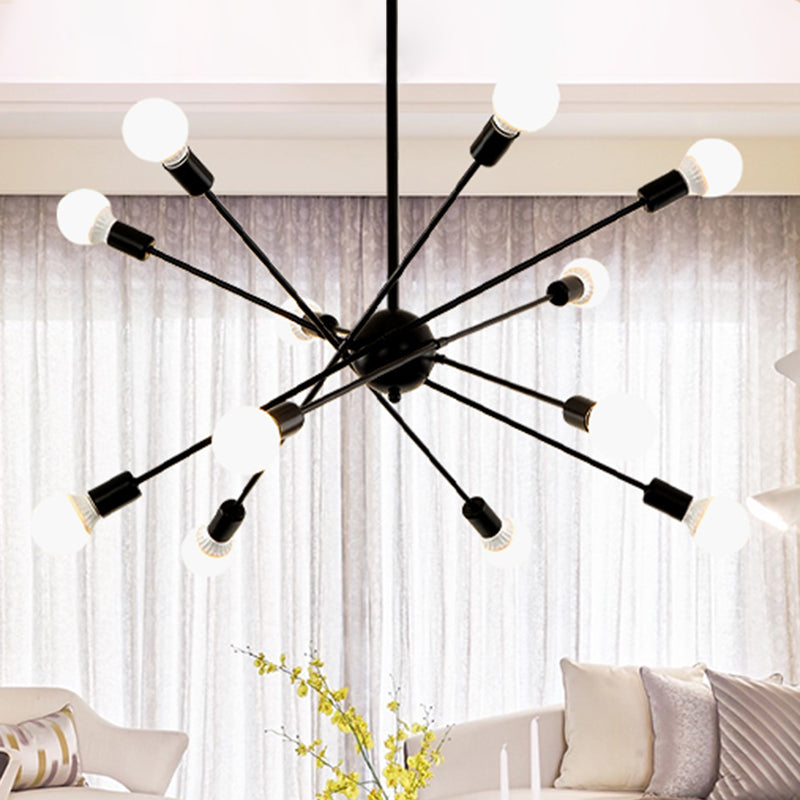 Study Room Firework Chandelier Light Metallic Simple Style Suspension Light in Black 12 Black Clearhalo 'Ceiling Lights' 'Chandeliers' 'Modern Chandeliers' 'Modern' Lighting' 243147