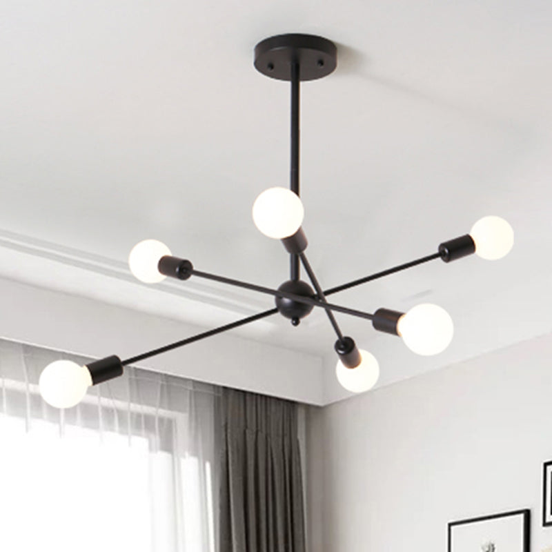 Study Room Firework Chandelier Light Metallic Simple Style Suspension Light in Black 6 Black Clearhalo 'Ceiling Lights' 'Chandeliers' 'Modern Chandeliers' 'Modern' Lighting' 243150