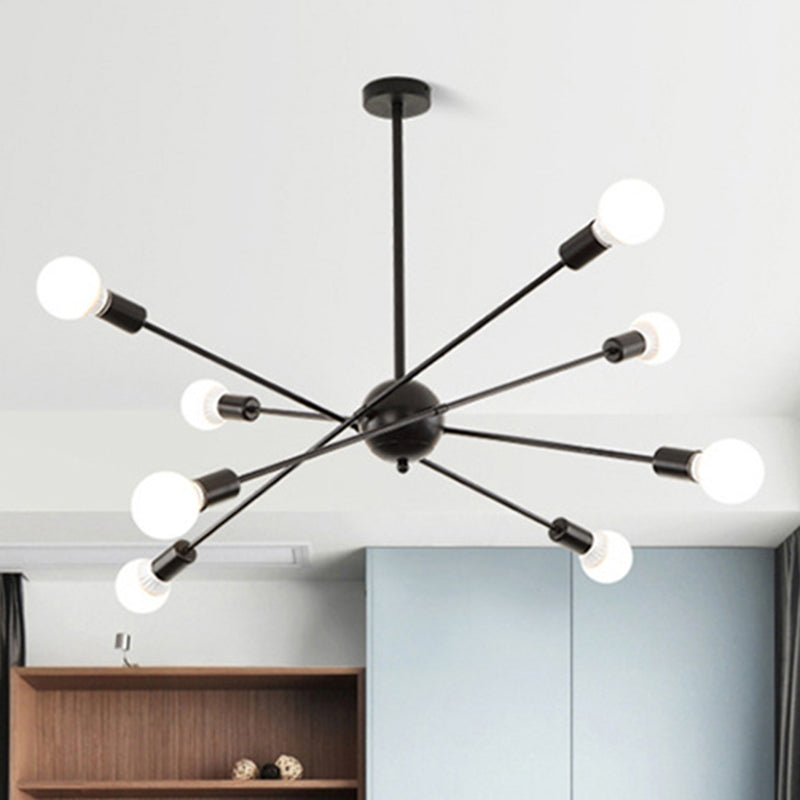 Study Room Firework Chandelier Light Metallic Simple Style Suspension Light in Black 8 Black Clearhalo 'Ceiling Lights' 'Chandeliers' 'Modern Chandeliers' 'Modern' Lighting' 243153