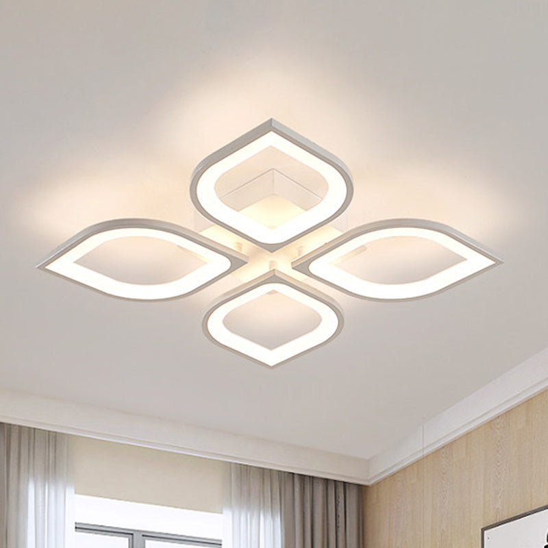 LED 4/6/8 Lights Bedroom Flush Light with Leaf Acrylic Shade White Ceiling Lighting Fixture in White/Warm/Natural Light Clearhalo 'Ceiling Lights' 'Close To Ceiling Lights' 'Close to ceiling' 'Semi-flushmount' Lighting' 243171