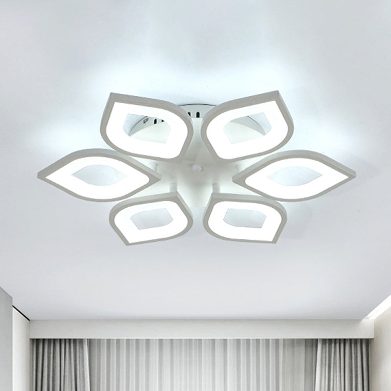 LED 4/6/8 Lights Bedroom Flush Light with Leaf Acrylic Shade White Ceiling Lighting Fixture in White/Warm/Natural Light 6 White Clearhalo 'Ceiling Lights' 'Close To Ceiling Lights' 'Close to ceiling' 'Semi-flushmount' Lighting' 243172