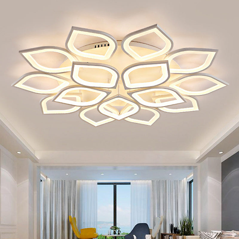 LED 4/6/8 Lights Bedroom Flush Light with Leaf Acrylic Shade White Ceiling Lighting Fixture in White/Warm/Natural Light Clearhalo 'Ceiling Lights' 'Close To Ceiling Lights' 'Close to ceiling' 'Semi-flushmount' Lighting' 243178