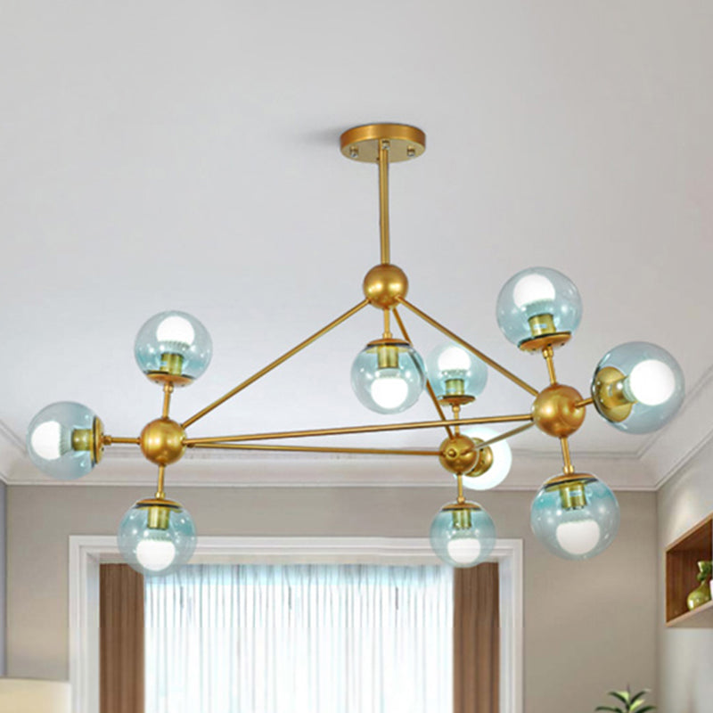 Modo Living Room Pendant Lamp Metal & Glass Multi-Head Contemporary Chandelier in Blue 10 Blue Clearhalo 'Ceiling Lights' 'Chandeliers' 'Modern Chandeliers' 'Modern' Lighting' 243179