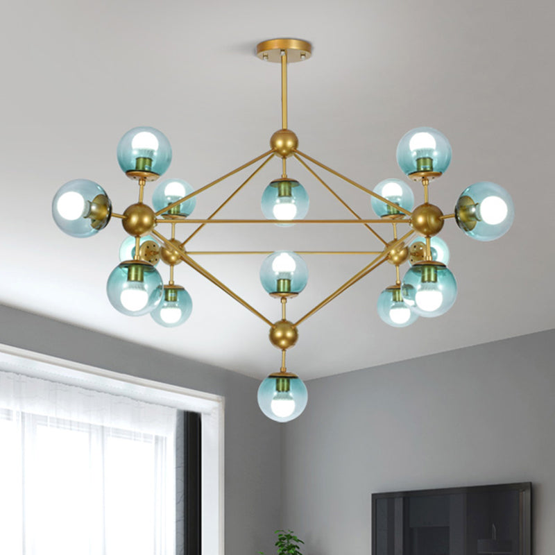 Modo Living Room Pendant Lamp Metal & Glass Multi-Head Contemporary Chandelier in Blue 15 Blue Clearhalo 'Ceiling Lights' 'Chandeliers' 'Modern Chandeliers' 'Modern' Lighting' 243182