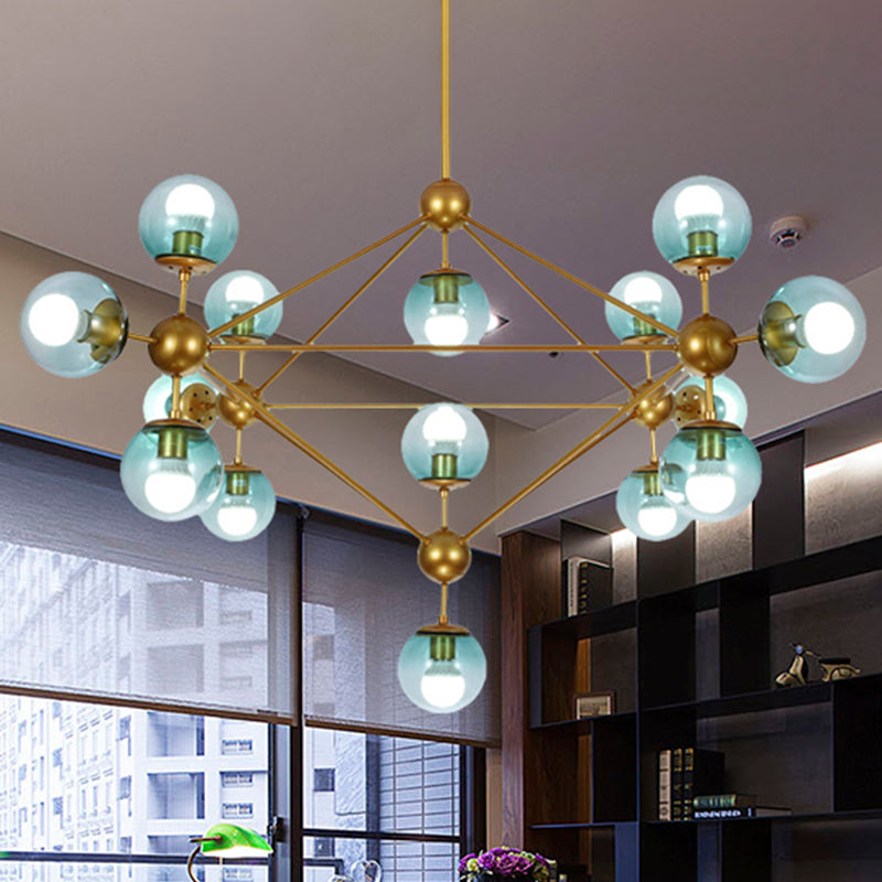 Modo Living Room Pendant Lamp Metal & Glass Multi-Head Contemporary Chandelier in Blue Clearhalo 'Ceiling Lights' 'Chandeliers' 'Modern Chandeliers' 'Modern' Lighting' 243183