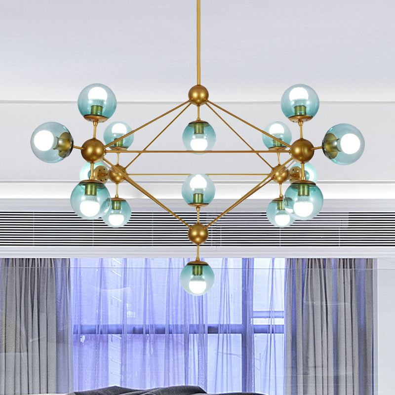 Modo Living Room Pendant Lamp Metal & Glass Multi-Head Contemporary Chandelier in Blue Clearhalo 'Ceiling Lights' 'Chandeliers' 'Modern Chandeliers' 'Modern' Lighting' 243184