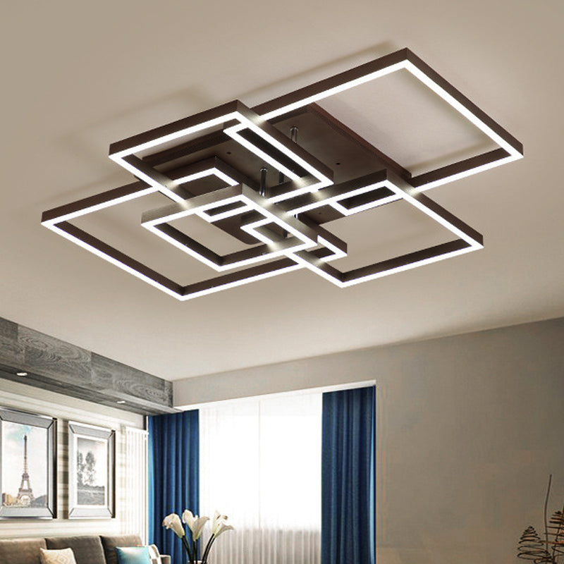 Square Acrylic Ceiling Light Modern LED 39"/47" Wide Brown Semi Flush Mount Light in Warm/White Light Clearhalo 'Ceiling Lights' 'Close To Ceiling Lights' 'Close to ceiling' 'Semi-flushmount' Lighting' 243223