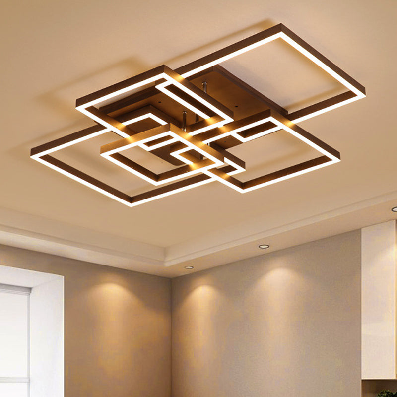 Square Acrylic Ceiling Light Modern LED 39"/47" Wide Brown Semi Flush Mount Light in Warm/White Light Brown Warm Clearhalo 'Ceiling Lights' 'Close To Ceiling Lights' 'Close to ceiling' 'Semi-flushmount' Lighting' 243224