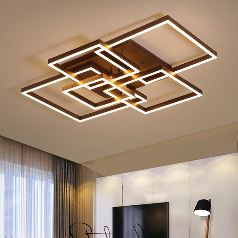 Square Acrylic Ceiling Light Modern LED 39"/47" Wide Brown Semi Flush Mount Light in Warm/White Light Clearhalo 'Ceiling Lights' 'Close To Ceiling Lights' 'Close to ceiling' 'Semi-flushmount' Lighting' 243225