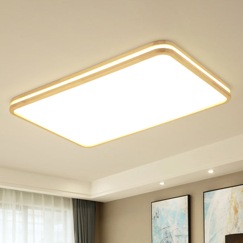 Living Room Rectangle Ceiling Light Acrylic Simple Style White Flush Mount Light with Wooden Edge Clearhalo 'Ceiling Lights' 'Close To Ceiling Lights' 'Close to ceiling' 'Flush mount' Lighting' 243227