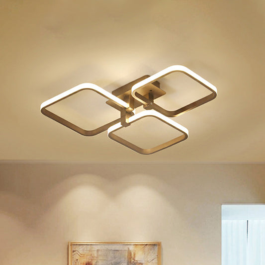 Brown Multi-Square LED Semi Flush Light Simplicity 3/5 Lights Acrylic Ceiling Lamp in Warm/White Light 3 Brown Warm Clearhalo 'Ceiling Lights' 'Close To Ceiling Lights' 'Close to ceiling' 'Semi-flushmount' Lighting' 243237