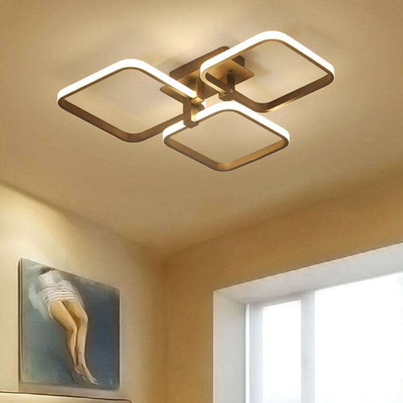 Brown Multi-Square LED Semi Flush Light Simplicity 3/5 Lights Acrylic Ceiling Lamp in Warm/White Light Clearhalo 'Ceiling Lights' 'Close To Ceiling Lights' 'Close to ceiling' 'Semi-flushmount' Lighting' 243238